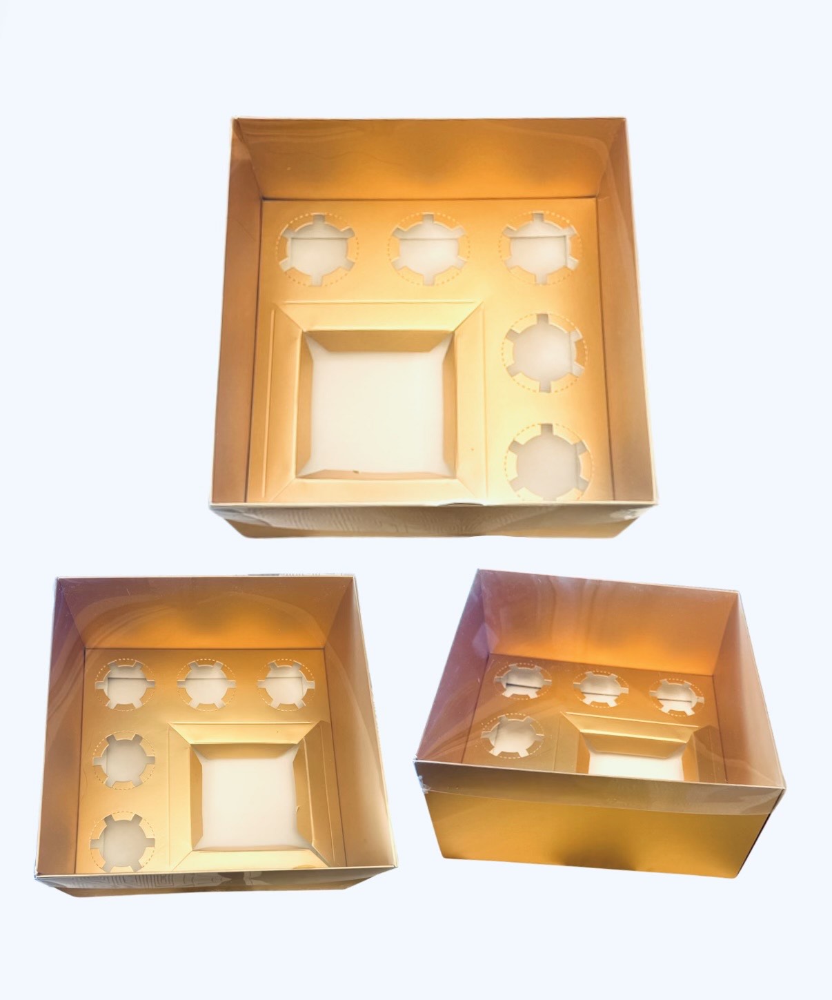 Bento Cupcake Box 5 Hold Clear Lid - Gold