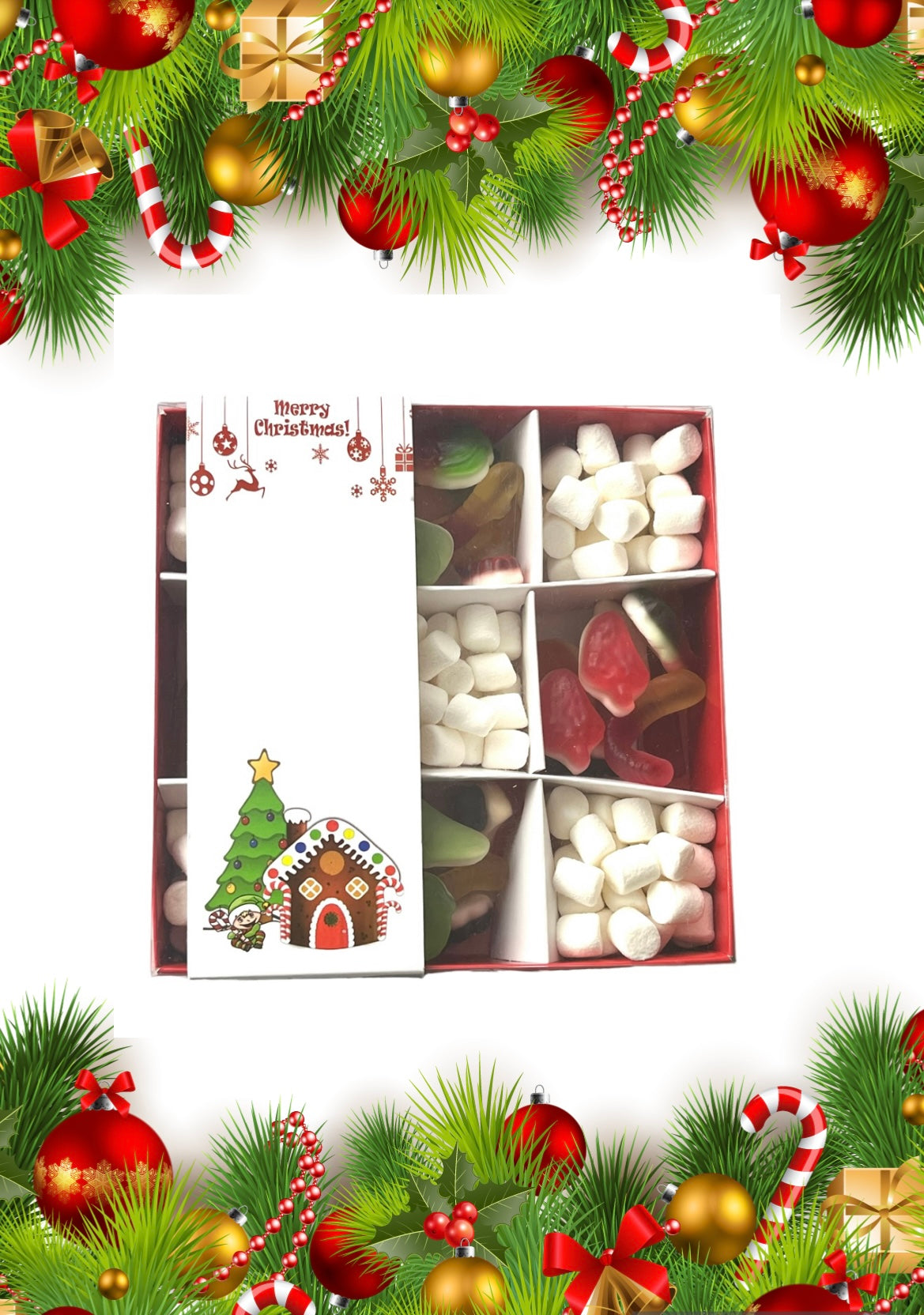 Empty pick and mix box 15x15x3.5cm- Clear Lid Christmas Theme