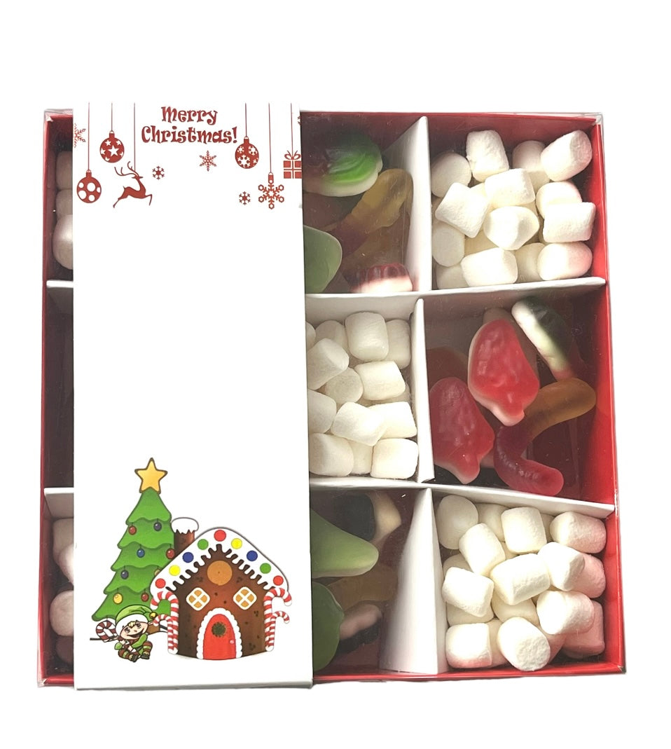 Empty pick and mix box 15x15x3.5cm- Clear Lid Christmas Theme