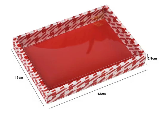 Clear Lid Box Red Tartan Box- 18*13*5cm