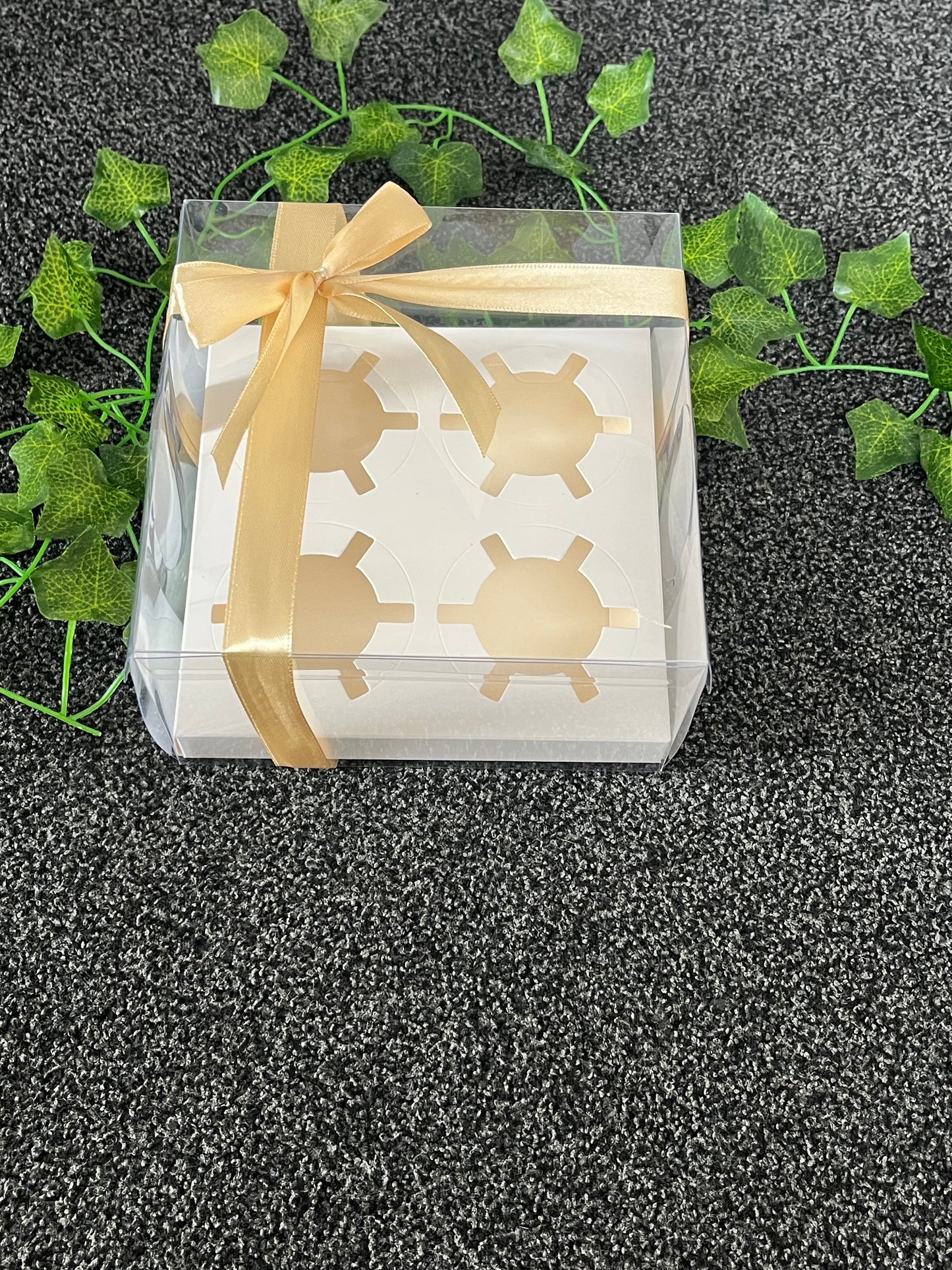 Transparent  Cupcake Box 4 Hold With Ribbon