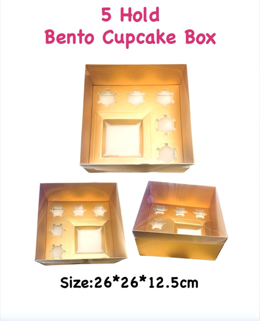Bento Cupcake Box 5 Hold Clear Lid - Gold