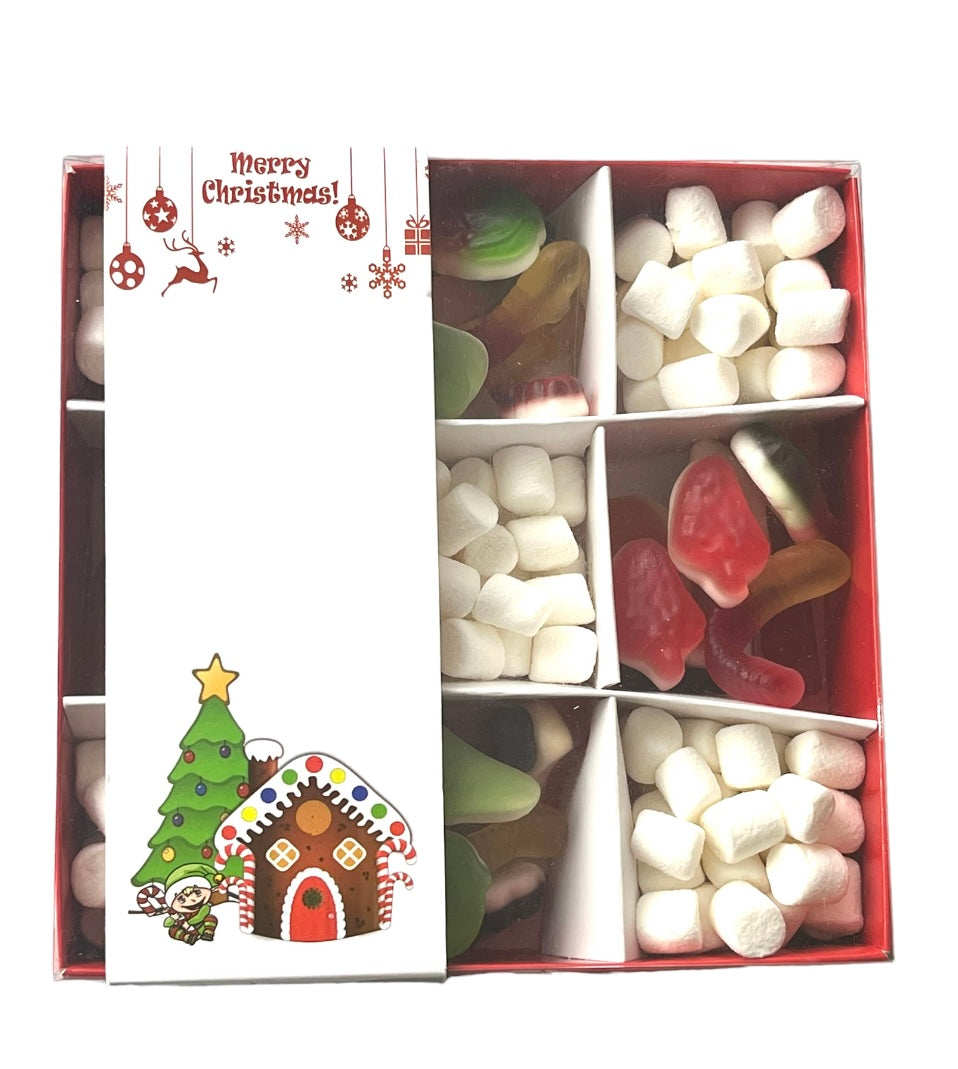 Empty pick and mix box  15x15x3.5cm- Clear Lid Christmas Theme