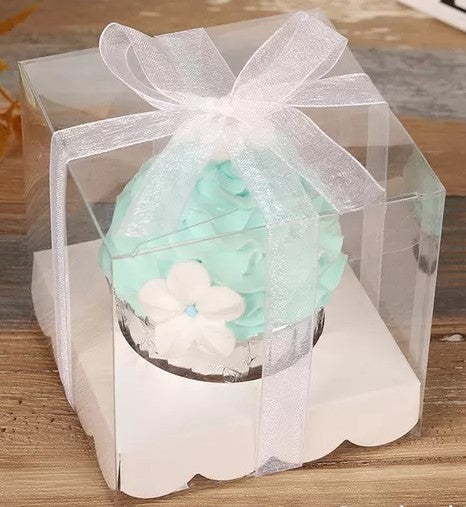 Transparent Single Cupcake Box White Scalloped Base