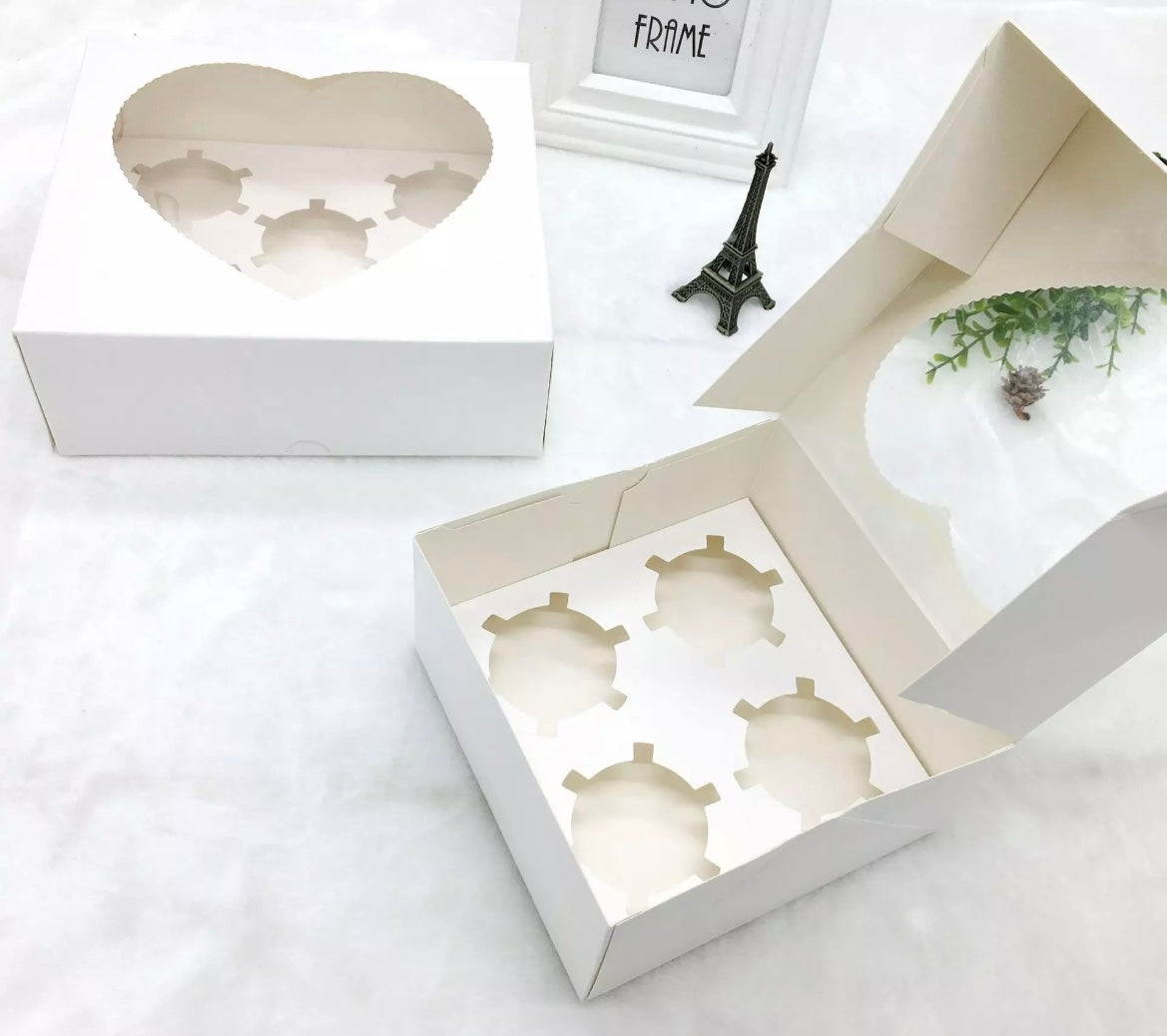 Heart Shaped Window Cupcake Box 4 Hold